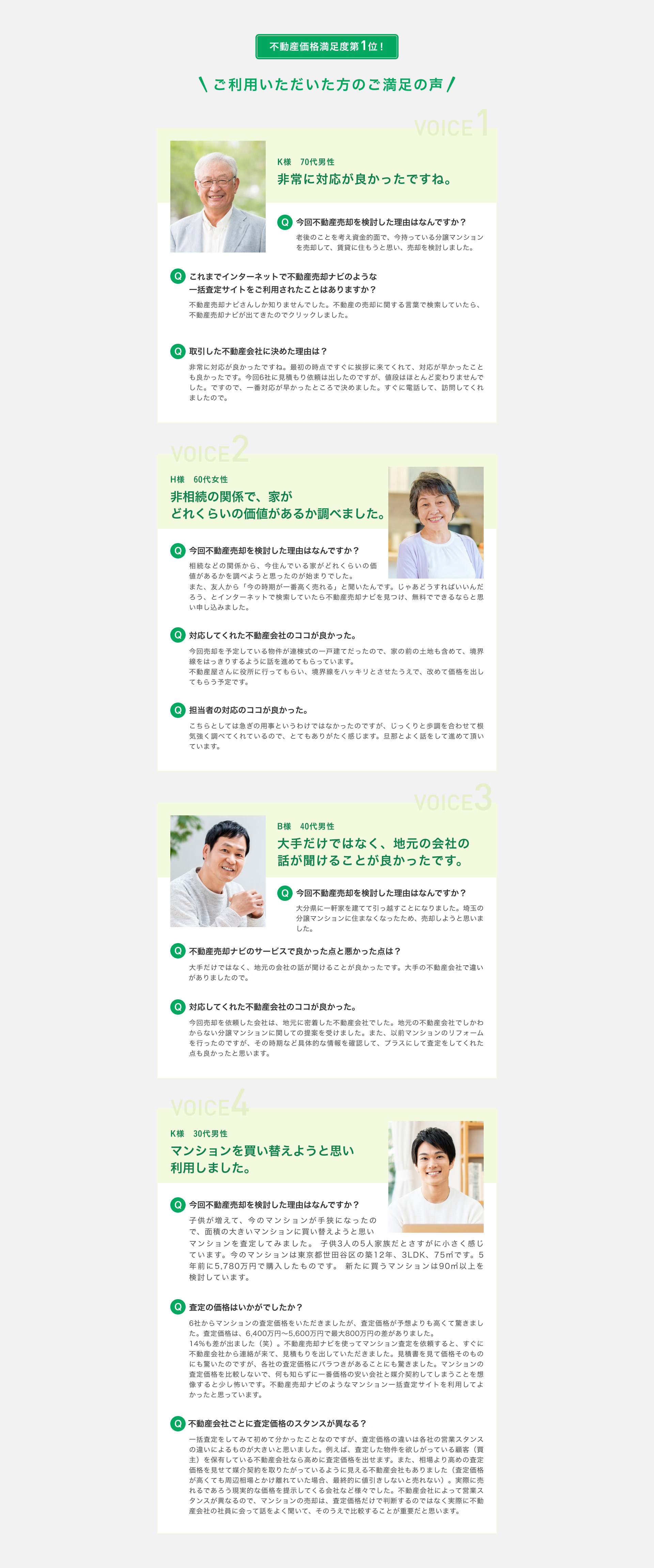 不動産価格満足度第1位！